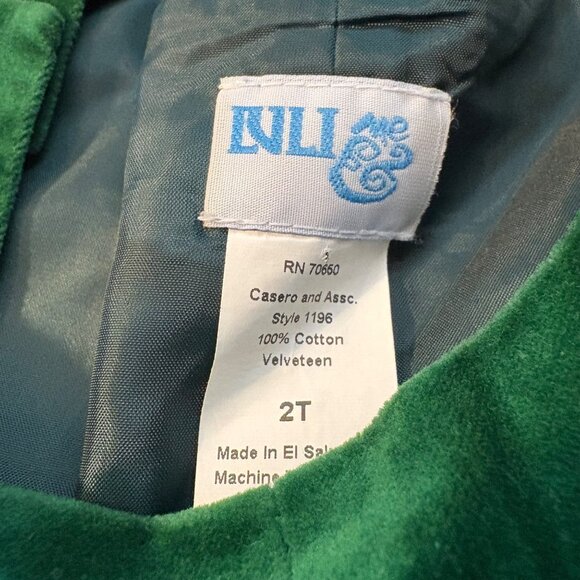 LuLi & Me Vintage Green Velveteen Toddler Romper 2T 100% Cotton - Picture 2 of 3